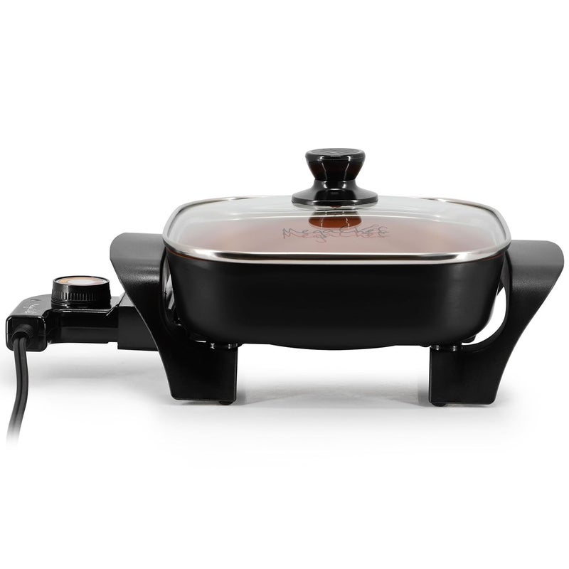 Mega chef Electric Skillet with Tempered Glass Lid, Copper Non-Stick Coating & Adjustable Temperature Control, Versatile Small Kitchen Appliance (8 Inch Skillet) - Image 2